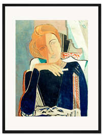 Gerahmter Kunstdruck Inge II, in Dunkelblau mit Zigarette