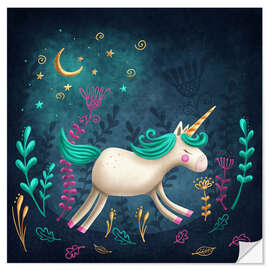 Selvklebende plakat Unicorn in a magical forest I