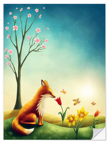 Selvklebende plakat Fox in the spring