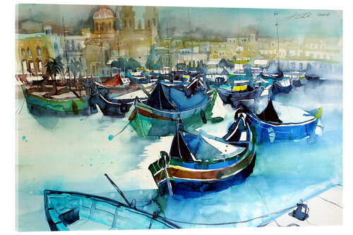 Acrylic print Malta, Marsaxlokk, fishing boats