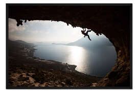 Gerahmter Kunstdruck Silhouette eines Kletterers bei Sonnenuntergang