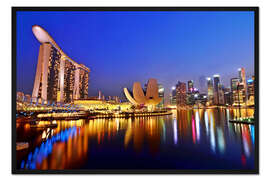 Gerahmter Kunstdruck Singapur Stadtbild bei Nacht