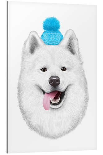 Aluminiumtavla Samoyed with bobble hat