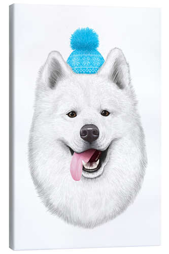 Canvastavla Samoyed with bobble hat