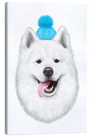 Canvas print Samoyed with bobble hat