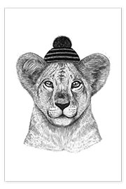 Poster Lionceau avec un bonnet