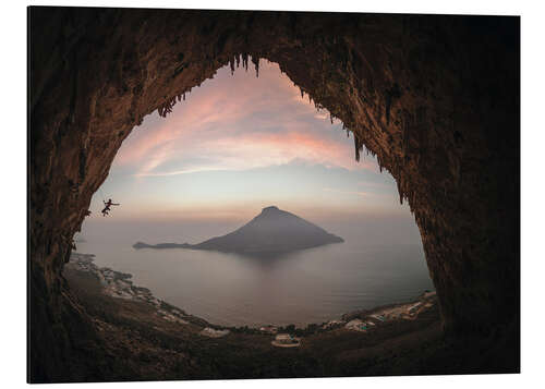 Print på aluminium Climber on Telendos island at sunset