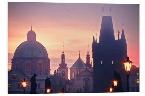 Foam board print Foggy morning, Charles Bridge in Prague