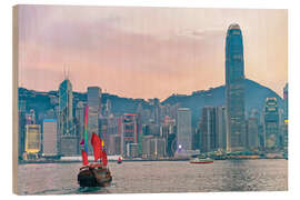 Wood print Skyline of Victoria Harbor, in Hong Kong