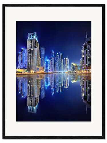 Kunsttryk i ramme Dark blue night - Dubai Marina bay