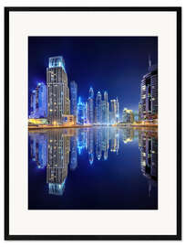 Impression artistique encadrée Nuit bleue - Marina de Dubaï