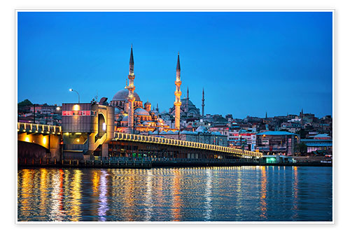 Poster Pont de Galata la nuit à Istanbul