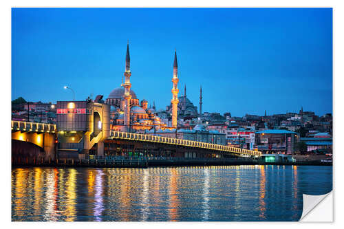 Wandsticker Galata-Brücke nachts in Istanbul