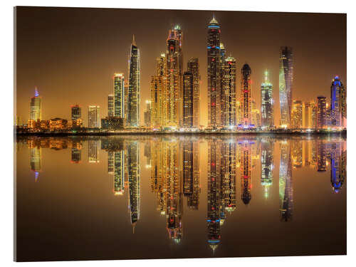 Obraz na szkle akrylowym Reflections in Dubai marina bay