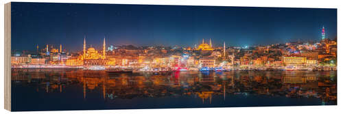 Tableau en bois Istanbul et le Bosphore la nuit