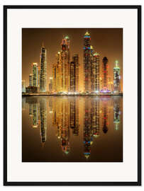 Gerahmter Kunstdruck Beleuchtung der Dubai Marina Bay