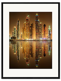 Gerahmter Kunstdruck Beleuchtung der Dubai Marina Bay