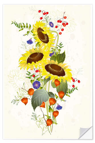 Selvklebende plakat Sunflower bouquet