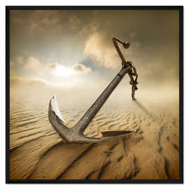 Gerahmter Kunstdruck Anker in der Wüste