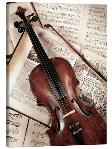 Canvas print Violin on music book