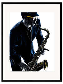 Ingelijste kunstdruk saxophonist playing saxophone