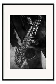 Gerahmter Kunstdruck Close up eines Saxophonisten
