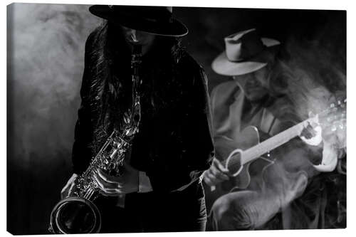 Canvas print Saxophonist and guitarist