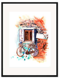 Gerahmter Kunstdruck Italienisches Fahrrad nahe dem Fenster