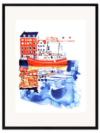 Gerahmter Kunstdruck Kopenhagener Kanal und Hafen