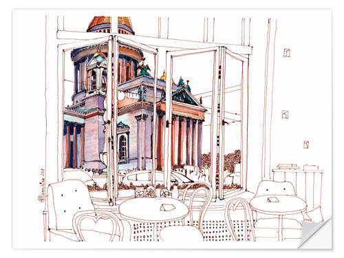 Sticker mural Saint Petersburg window view on St Isaac Cathedral