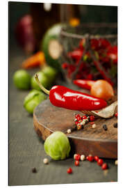 Magnettafel Chili Pfeffer und Kochzutaten