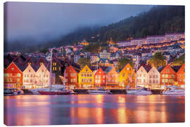Tableau sur toile  Célèbre rue Bryggen à Bergen, Norvège