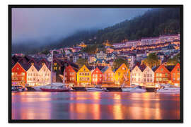 Gerahmter Kunstdruck Berühmte Bryggen-Straße in Bergen, Norwegen