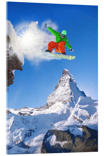 Acrylic print Snowboarder in front of Matterhorn