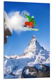 Galleritryk Snowboarder in front of Matterhorn