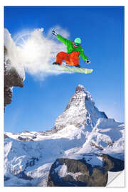 Naklejka na ścianę Snowboarder in front of Matterhorn
