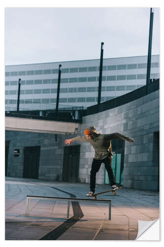Wandsticker Skateboardfahrer balanciert auf einer Bank