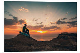 Hartschaumbild Junger Mann mit Skateboard vor Sonnenuntergang