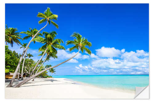 Sisustustarra White beach and palm trees in the tropics