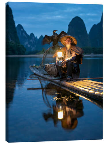 Canvas print Old cormorant fisherman in Guilin, China