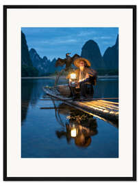 Gerahmter Kunstdruck Alter Kormoranfischer in Guilin, China