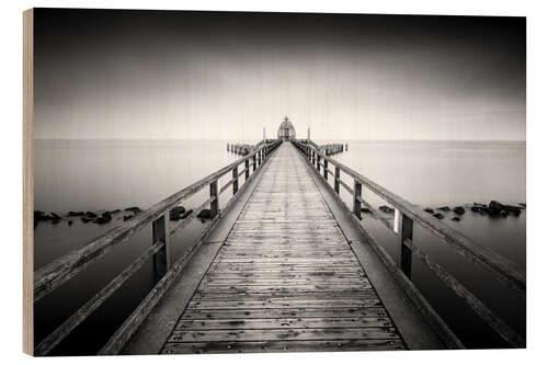 Wood print Pier Sellin | black-white (Rügen / Baltic Sea)