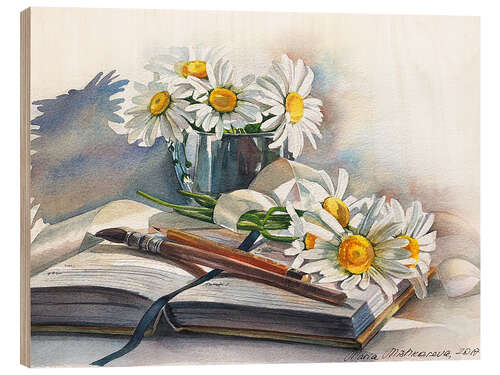 Wood print Watercolour Chamomile