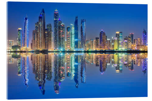 Acrylic print Dubai Marina, blue glow