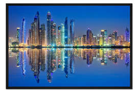 Gerahmter Kunstdruck Dubai Marina, blaues Leuchten