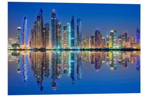 Foam board print Dubai Marina, blue glow