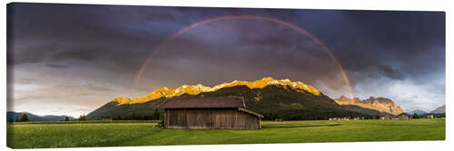 Stampa su tela Rainbow and alpenglow in the Karwendel