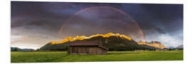 Print på skumplade Rainbow and alpenglow in the Karwendel