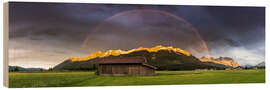 Wood print Rainbow and alpenglow in the Karwendel