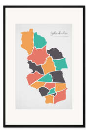 Gerahmter Kunstdruck Gelsenkirchen Stadt Landkarte modern abstrakt mit runden Formen